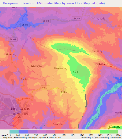 Dereyamac,Turkey Elevation Map