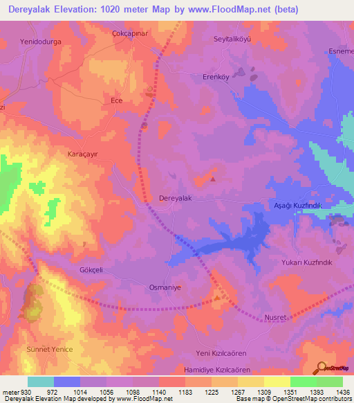 Dereyalak,Turkey Elevation Map