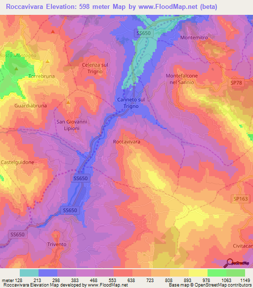 Roccavivara,Italy Elevation Map