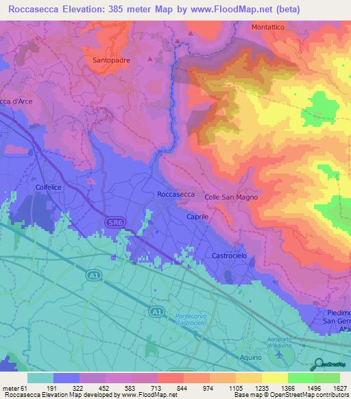 Roccasecca,Italy Elevation Map