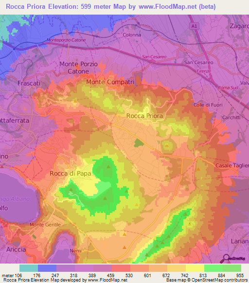 Rocca Priora,Italy Elevation Map