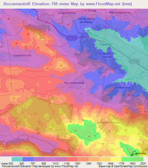 Roccamandolfi,Italy Elevation Map