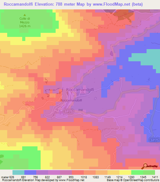 Roccamandolfi,Italy Elevation Map