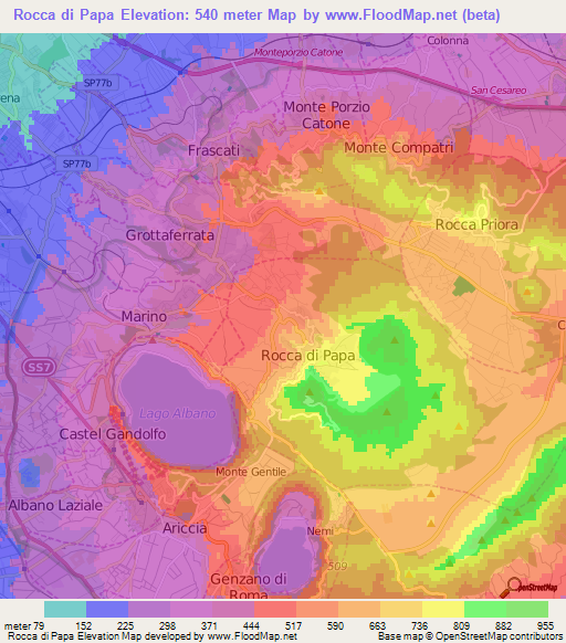 Rocca di Papa,Italy Elevation Map