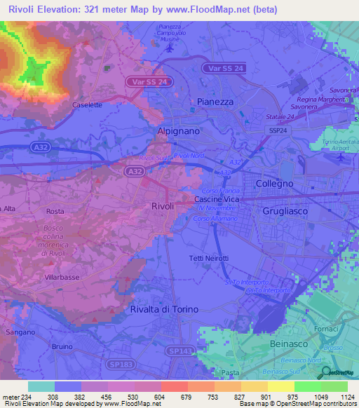 Rivoli,Italy Elevation Map