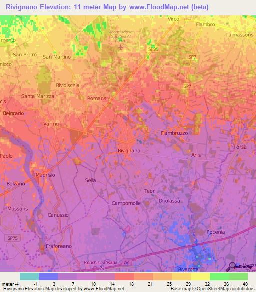 Rivignano,Italy Elevation Map