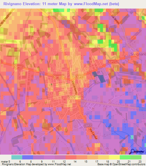 Rivignano,Italy Elevation Map