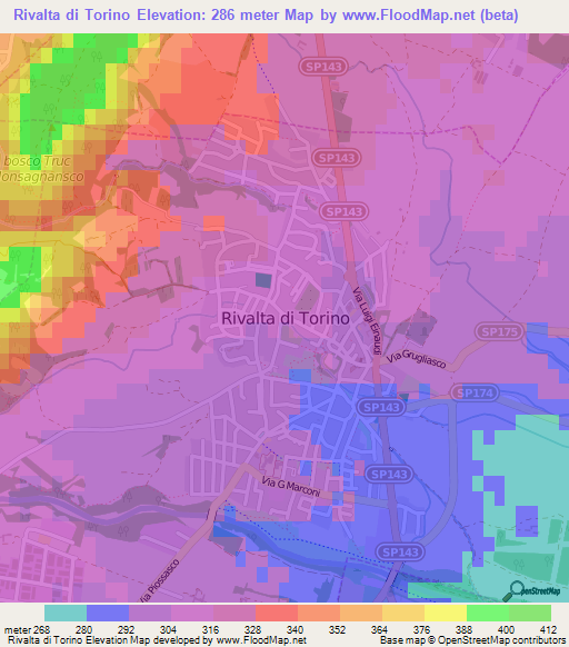 Rivalta di Torino,Italy Elevation Map