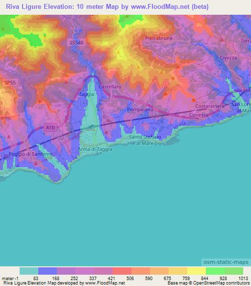 Riva Ligure,Italy Elevation Map