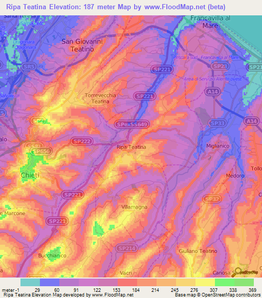 Ripa Teatina,Italy Elevation Map