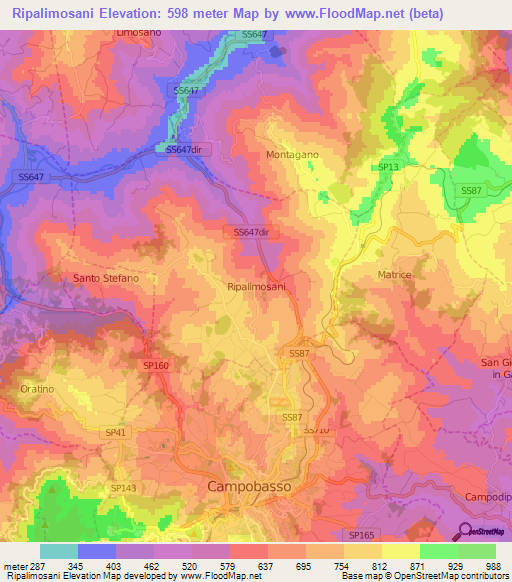 Ripalimosani,Italy Elevation Map