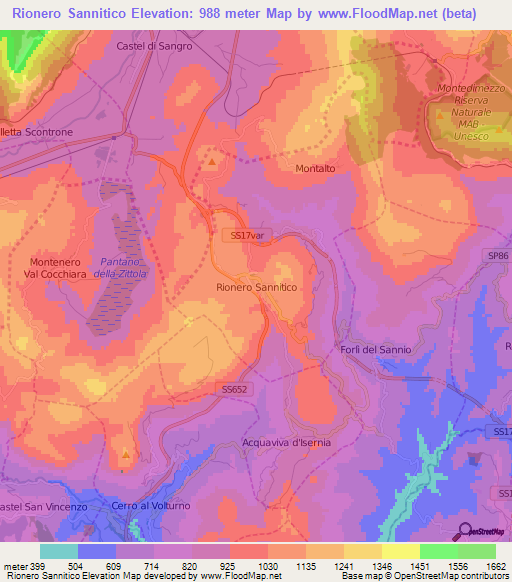 Rionero Sannitico,Italy Elevation Map