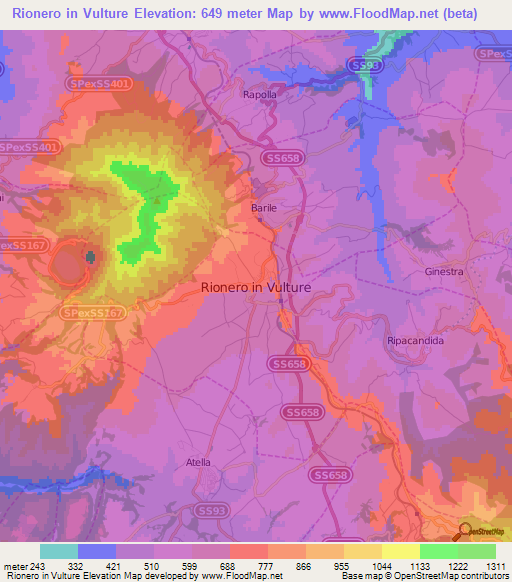 Rionero in Vulture,Italy Elevation Map