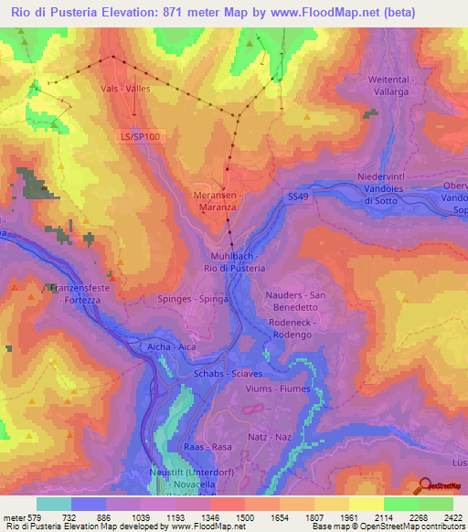 Rio di Pusteria,Italy Elevation Map