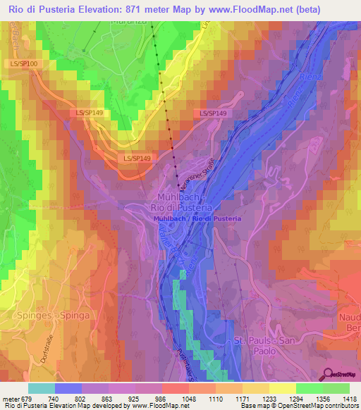 Rio di Pusteria,Italy Elevation Map