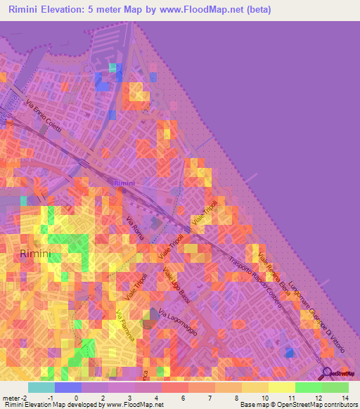 Rimini,Italy Elevation Map