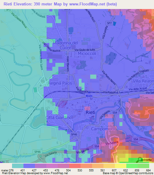 Rieti,Italy Elevation Map