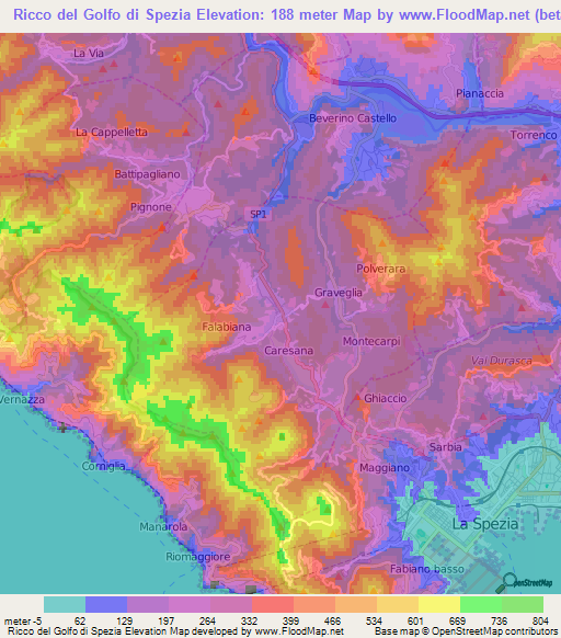 Ricco del Golfo di Spezia,Italy Elevation Map