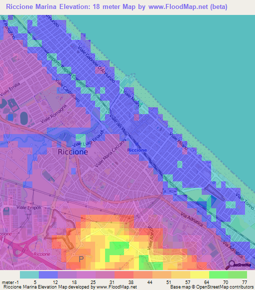 Riccione Marina,Italy Elevation Map