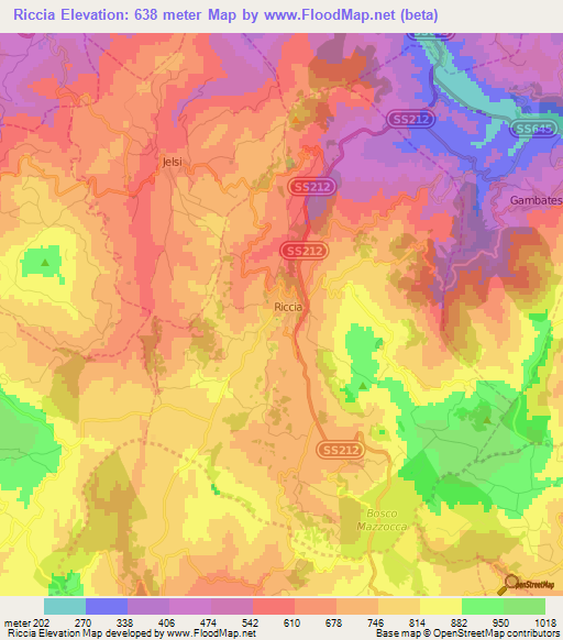 Riccia,Italy Elevation Map