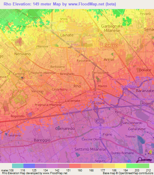 Rho,Italy Elevation Map