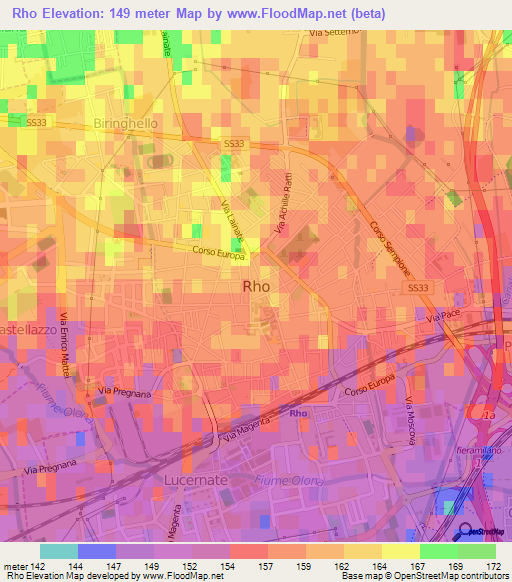 Rho,Italy Elevation Map