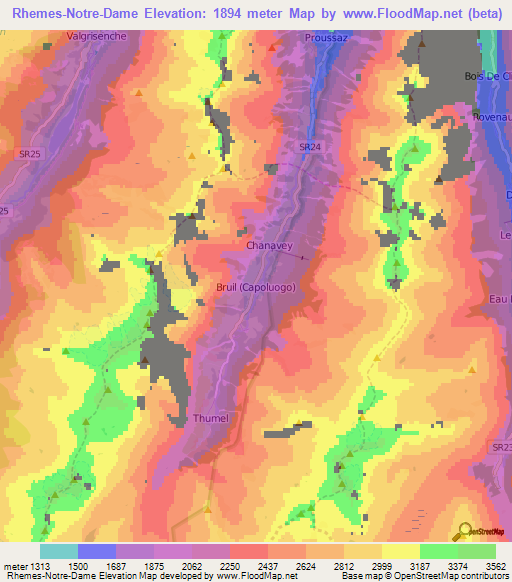 Rhemes-Notre-Dame,Italy Elevation Map