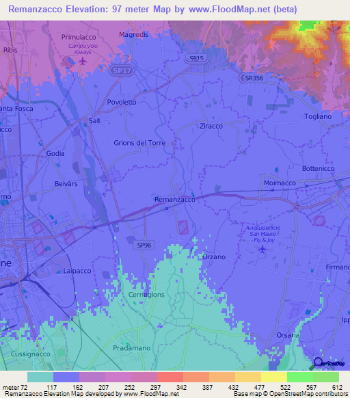 Remanzacco,Italy Elevation Map
