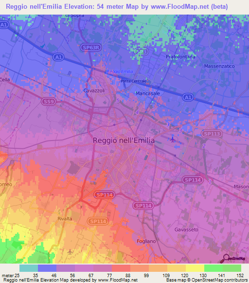 Reggio nell'Emilia,Italy Elevation Map