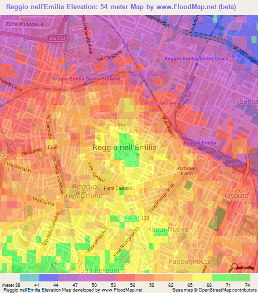 Reggio nell'Emilia,Italy Elevation Map