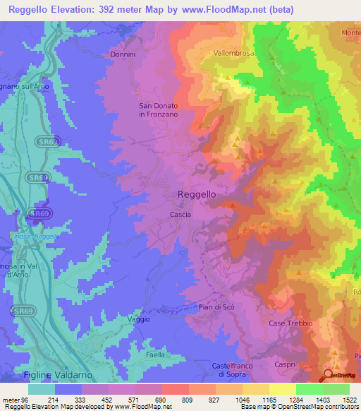 Reggello,Italy Elevation Map