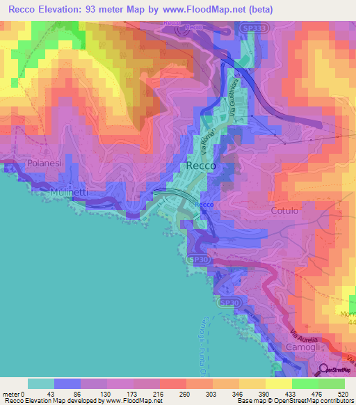 Recco,Italy Elevation Map