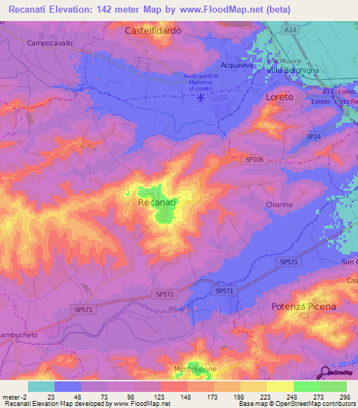 Recanati,Italy Elevation Map