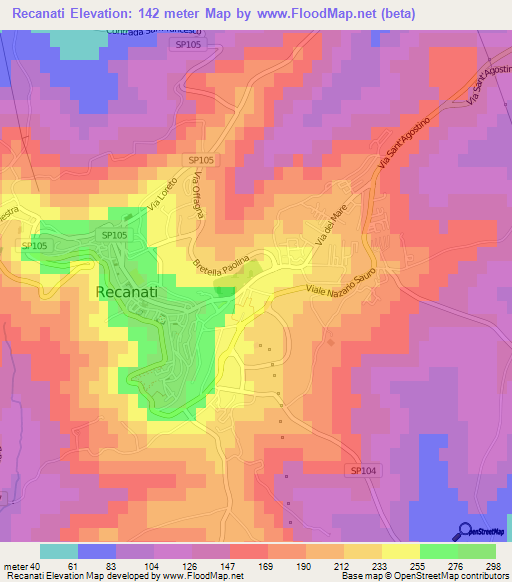 Recanati,Italy Elevation Map