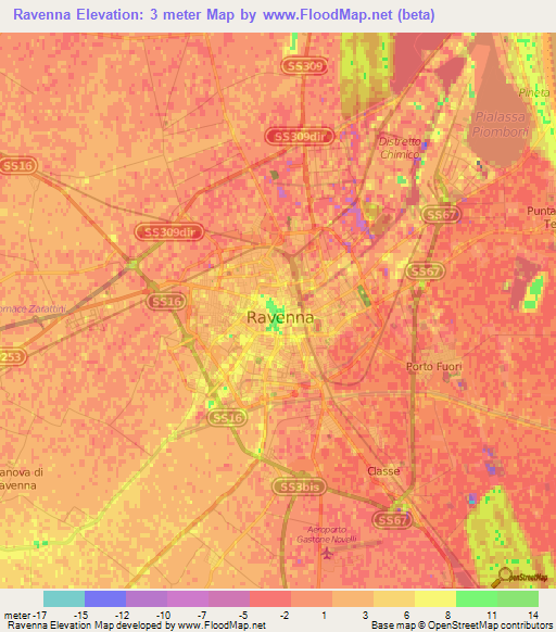 Ravenna,Italy Elevation Map