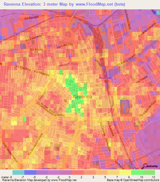 Ravenna,Italy Elevation Map