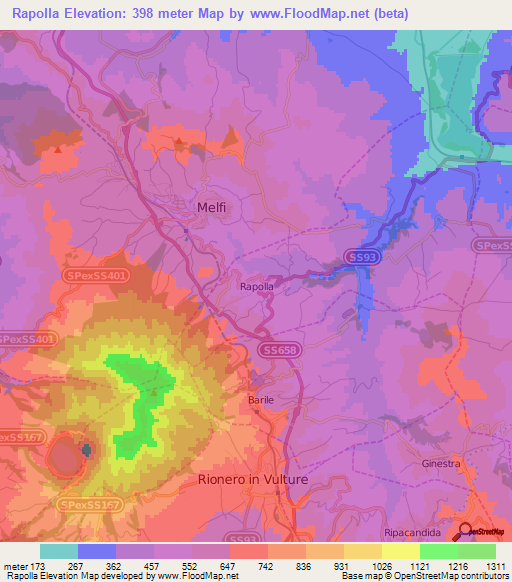 Rapolla,Italy Elevation Map