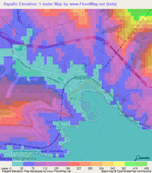 Rapallo,Italy Elevation Map