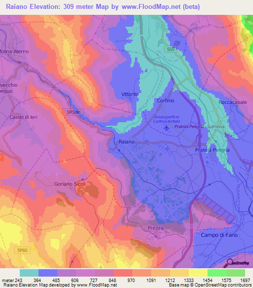 Raiano,Italy Elevation Map