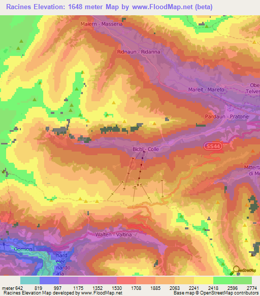 Racines,Italy Elevation Map