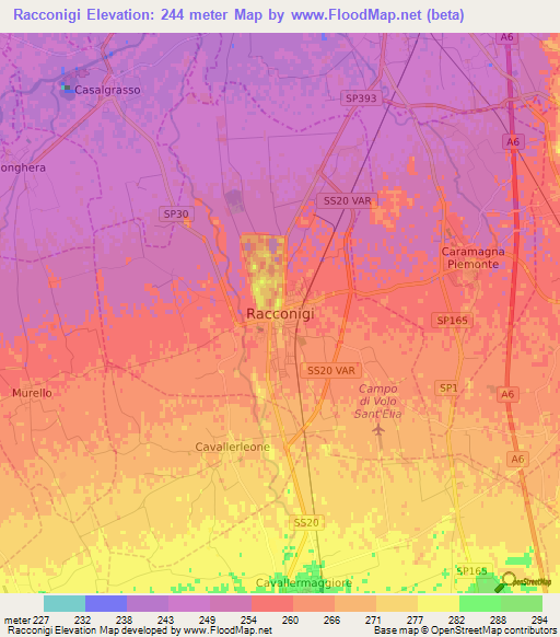 Racconigi,Italy Elevation Map