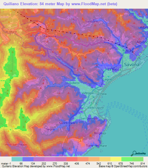 Quiliano,Italy Elevation Map