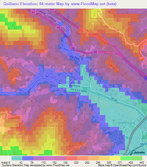 Quiliano,Italy Elevation Map