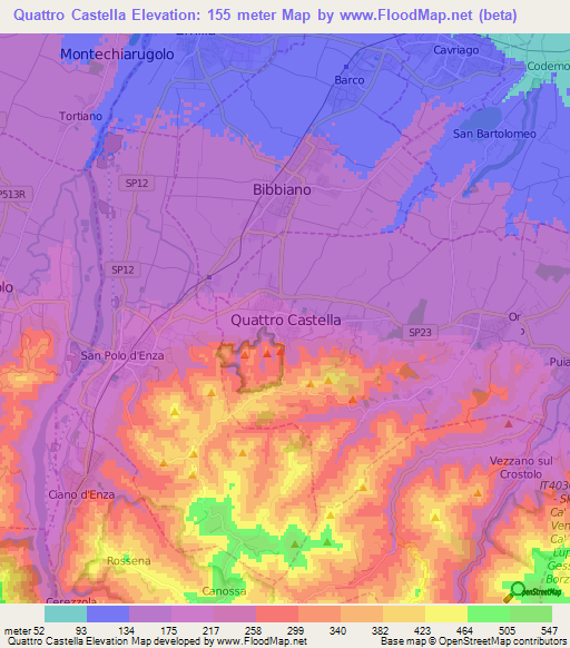 Quattro Castella,Italy Elevation Map