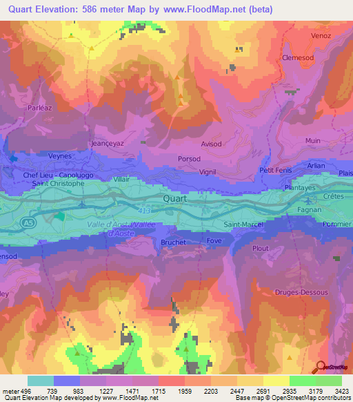 Quart,Italy Elevation Map