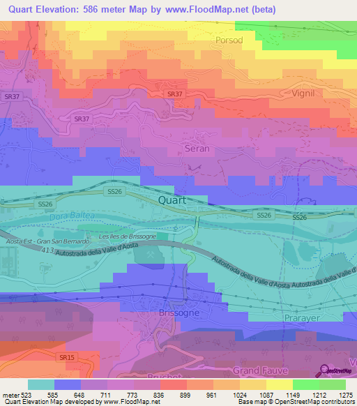 Quart,Italy Elevation Map