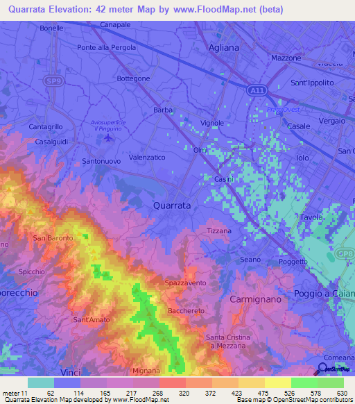 Quarrata,Italy Elevation Map