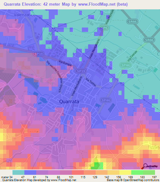 Quarrata,Italy Elevation Map