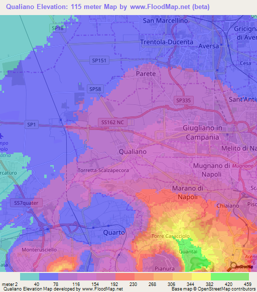 Qualiano,Italy Elevation Map