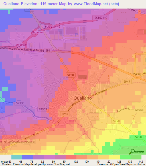 Qualiano,Italy Elevation Map